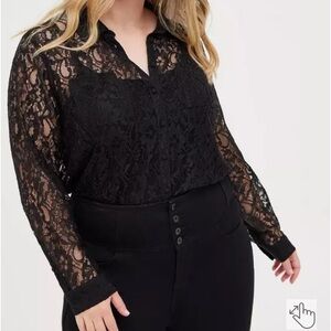 NWT Torrid Madison Sheer Black Lace Button-Up Blouse Size 1 (14/16)
